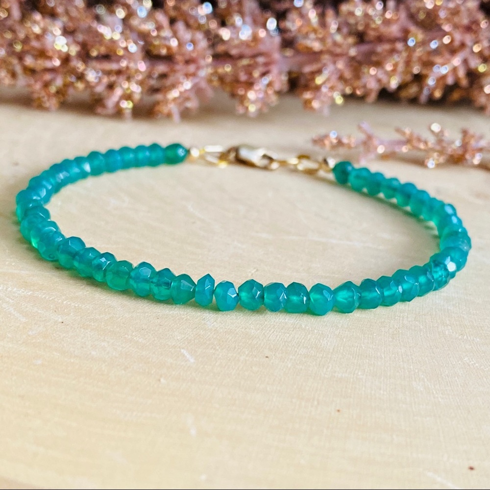 Green Onyx Gemstone 14K Gold Beaded Bracelet